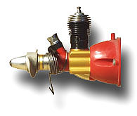 A Tee Dee .020 with its golden crankcase and red tank.